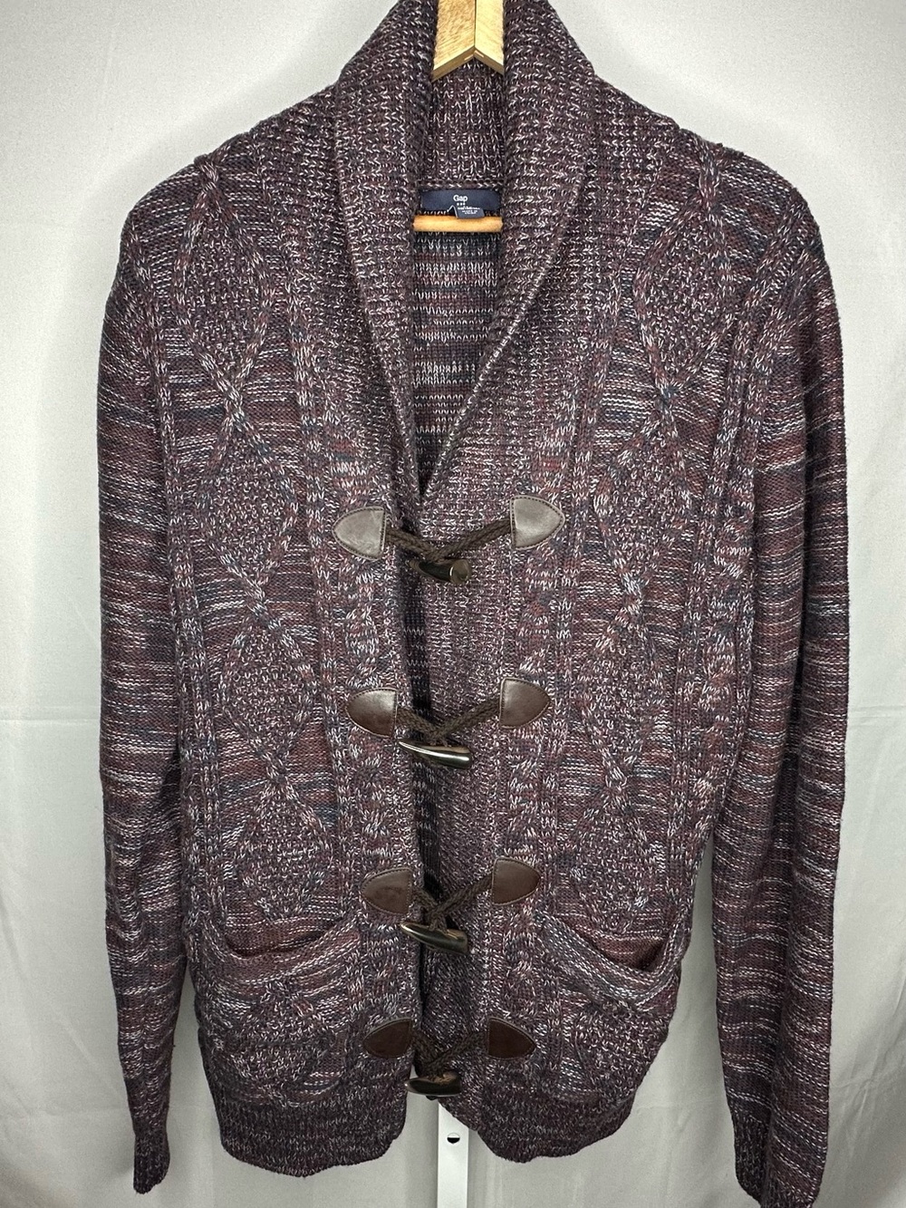 GAP Marled Burgundy Toggle Shawl-Collar Cardigan